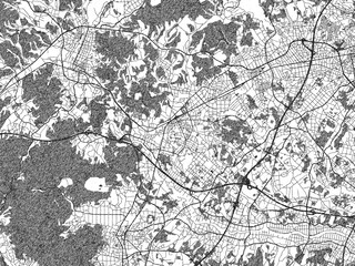 Fototapeta premium Stylized decorative city map of Kasama, Japan, hand-drawn in black and white.