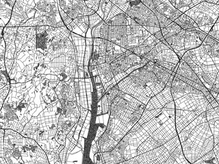 Naklejka premium Poster-ready monochrome city map of Kariya, Japan, with detailed streets and rivers.