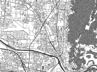 Obraz premium City map illustration of Kashihara, Japan, rendered in black and white sketch style.