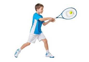 Boy Tennis Player Hitting Forehand Shot, Isolated