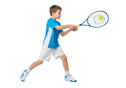 Boy Tennis Player Hitting Forehand Shot, Isolated