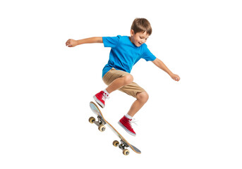 Energetic Boy Skateboarder Doing an Ollie Trick in Mid-Air