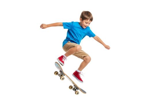 Energetic Boy Skateboarder Doing an Ollie Trick in Mid-Air
