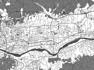 Naklejka premium Artistic urban sketch of Kinokawa, Japan, detailed in black and white map form.