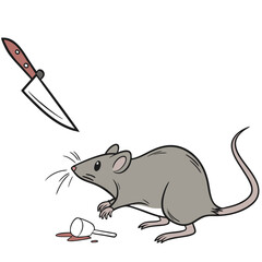 Cartoon rat with knife and spilled liquid mouse animal