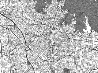 Fototapeta premium Artistic monochrome city map of Kofu, Japan, created in a hand-drawn style.