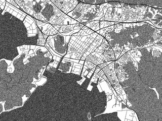 Fototapeta premium Artistic monochrome city map of Kudamatsu, Japan, created in a hand-drawn style.