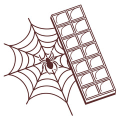 Chocolate bar with spider web and spider vector insect