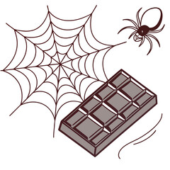 Chocolate bar and spider web vector illustration insect