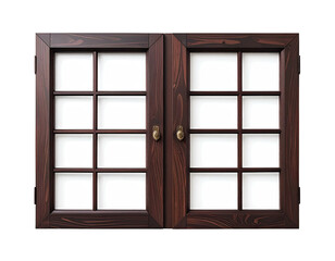 Fototapeta premium Wooden window with multiple panes. Two hinged doors with small golden handles