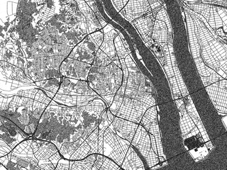 Fototapeta premium Decorative black and white map of Kuwana, Japan, rendered in sketch-like style.