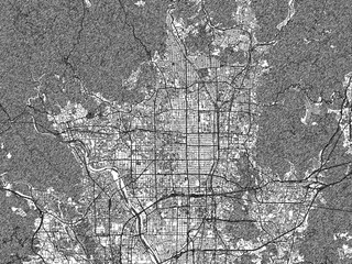 Fototapeta premium Illustrated map of Kyoto, Japan, in black and white hand-drawn digital style.