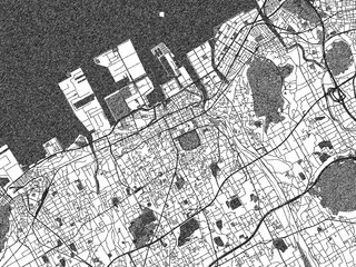 Fototapeta premium Poster-ready monochrome city map of Marugame, Japan, with detailed streets and rivers.