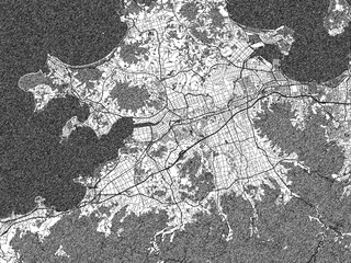 Black and white cartographic illustration of Maebaru-chuo, Japan, in hand-drawn sketch form.