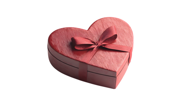 Elegant red heart-shaped gift box tied with a satin ribbon, perfect for Valentine's Day or any romantic occasion, conveying love and surprise,isolated on white background.