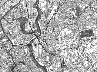 Obraz premium Stylized black and white urban map of Matsudo, Japan, hand-drawn style for decor and creative use.