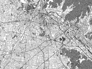 Fototapeta premium Artistic monochrome city map of Midori, Japan, created in a hand-drawn style.