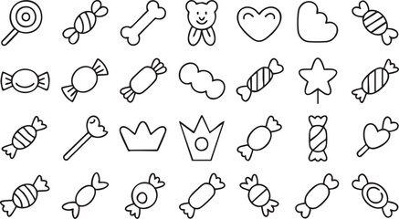 Obraz premium Confectionery outline icons pack with candy dessert chocolate and sweet snack illustration graphics