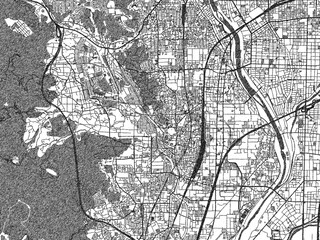 Obraz premium Black and white cartographic illustration of Muko, Japan, in hand-drawn sketch form.