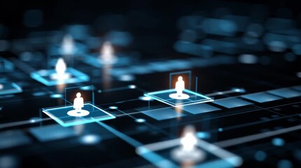 Floating digital interface with interconnected profile icons, symbolizing social and professional networking, communication, and global digital connection - Powered by Adobe