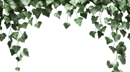 Lush green ivy vines cascade gracefully, creating a natural, elegant border perfect for organic designs and sophisticated branding,isolated on white background.