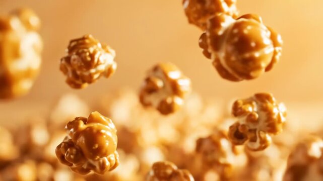 Caramel Popcorn Single Piece Close Up on an Orange Background