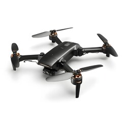 Modern black drone with gold accents isolated on a white background