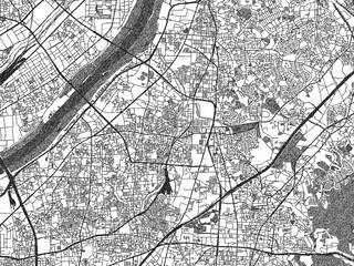 Fototapeta premium Urban black and white map of Neyagawa, Japan, designed in a sketch style for prints.