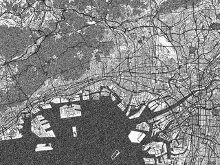 Fototapeta premium Artistic urban sketch of Nishinomiya-hama, Japan, detailed in black and white map form.