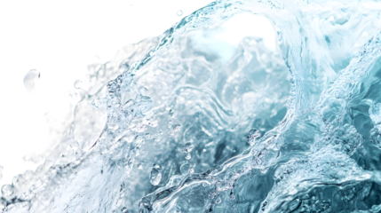 Crystal clear water wave crashing with dynamic splashes ,isolated on white background.