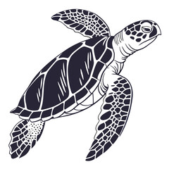 Dark blue sea turtle silhouette swimming on white background 2