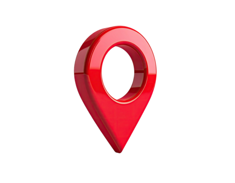 Glossy, 3D, red location marker on a black background