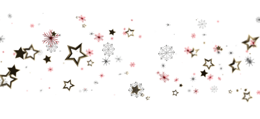 Abstract festive background with stars and snowflakes floating on a white backdrop. Perfect for holiday designs, Christmas and New Year celebrat