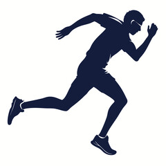 Dark blue silhouette of a man running fast with glasses