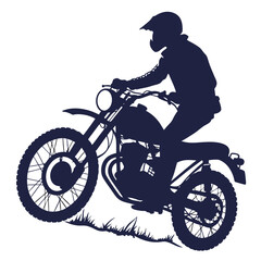 Fototapeta premium Dark blue silhouette of a motorcycle rider on white background