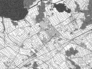 Naklejka premium Black and white illustrated map of Omihachiman, Japan, with streets, rivers, and neighborhoods.