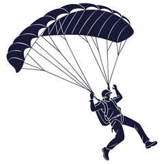 Dark blue silhouette of a skydiver with parachute skydiving 1