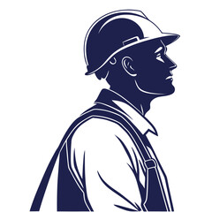 Dark blue silhouette of construction worker in hard hat