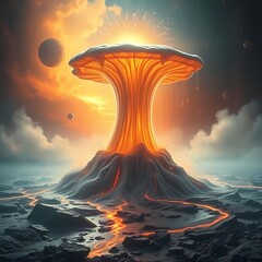 The Joy-Geyser ERUPTING from a dead universe, spewing geysers of liquid euphoria that cool into galaxies of incandescent laughter, Rapture Genesis Concept