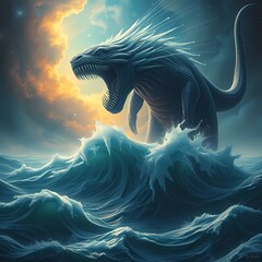 The Fear-Leviathan SURFACING from subconscious oceans, its breath FREEZING starlight and crystallizing nebulae into monuments of dread, Phobic Cataclysm Art