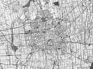 Naklejka premium Hand-drawn style black and white city map of Saga, Japan, with detailed streets and textures.