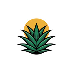 Obraz premium agave plant silhouette, sunrise circle backdrop, desert succulent emblem, tequila inspiration motif, botanical logo style, modern vector
