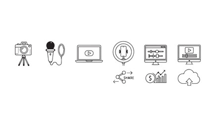 Hand drawn icon set for digital content creation and technology essentials vector