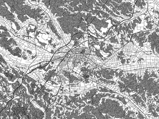 Naklejka premium Artistic monochrome city map of Shirakawa, Japan, created in a hand-drawn style.
