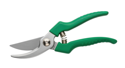 Green handled pruning shears for garden work isolated PNG with Transparent Background