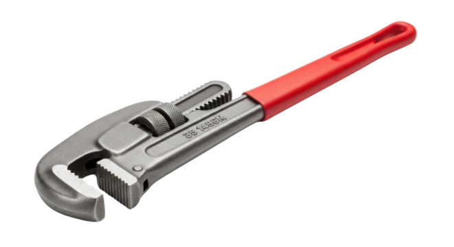 Adjustable pipe wrench with red handle isolated PNG with Transparent Background