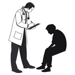 Doctor writing on clipboard with patient silhouette