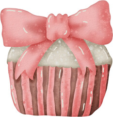 Watercolor Cupcake with Pink Bow