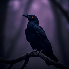 Fototapeta premium Mysterious Black Bird with Glowing Eyes