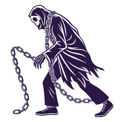 Grim Reaper Silhouette with Chains on White Background